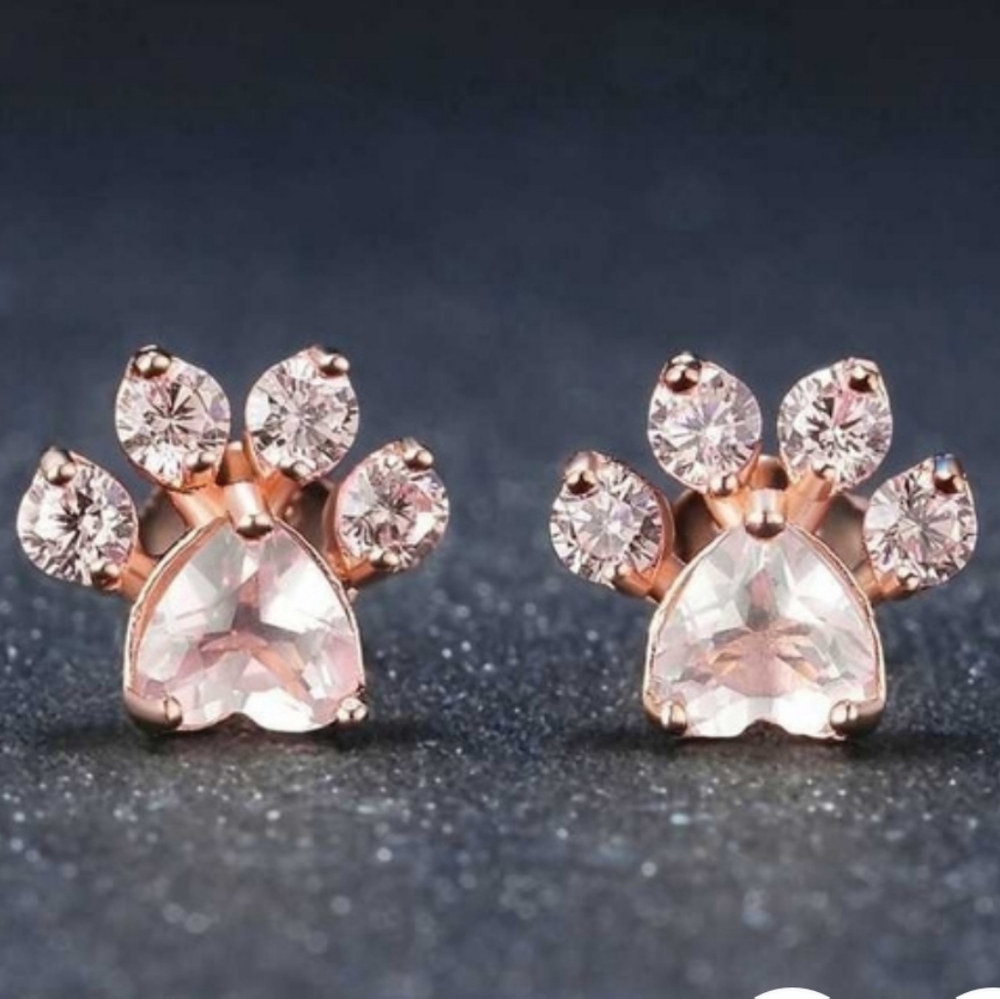 Gorgeous paw print simulated pink diamond earrings
